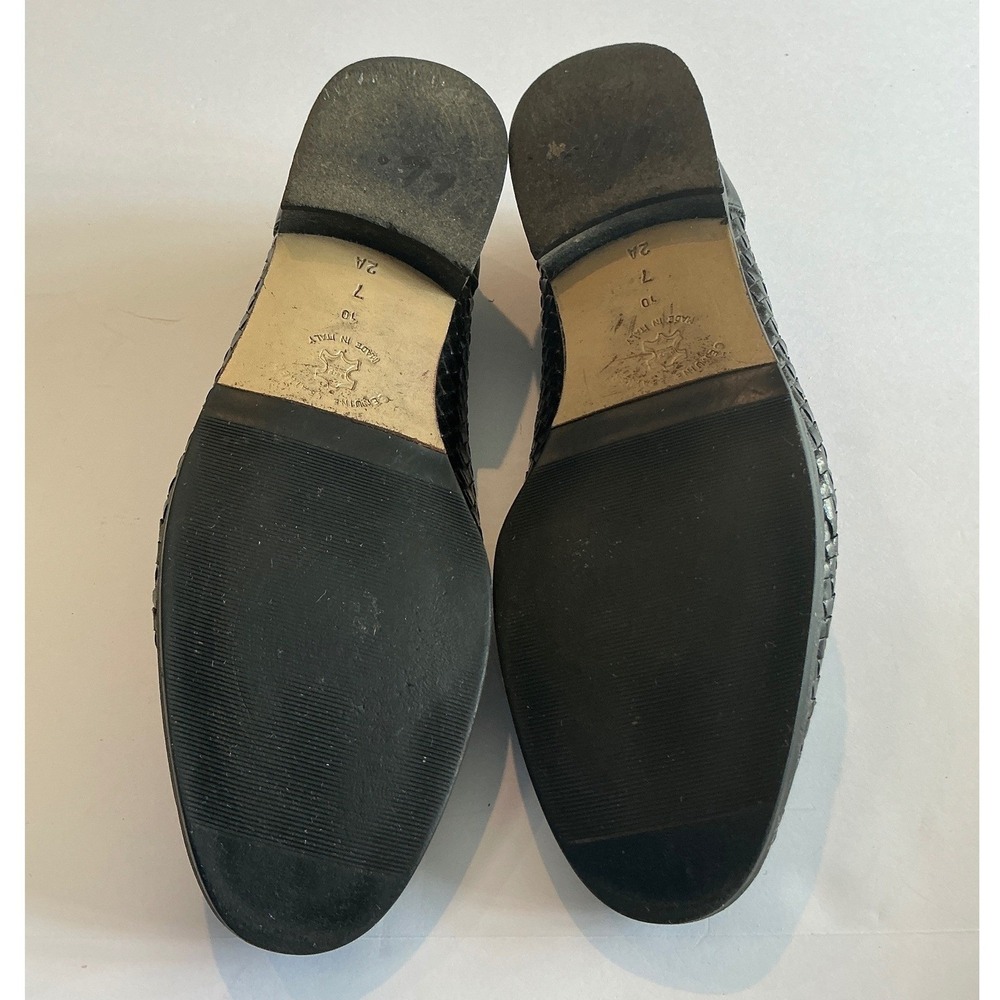 Vintage Amalfi Woven Black Leather Loafers Flats size 7 2A Narrow Italy - Picture 6 of 14